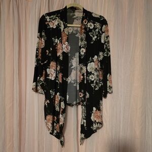 torrid Black Floral Cardigan with Peach and Cream Flowers